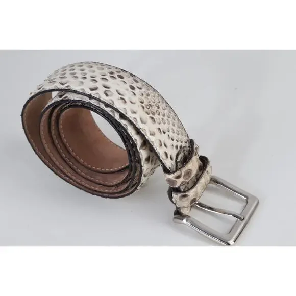 Vintage Snakeskin Leather Belt Gray White Ornate Silver Buckle Boho Exotic Sz 34 - Picture 6 of 16